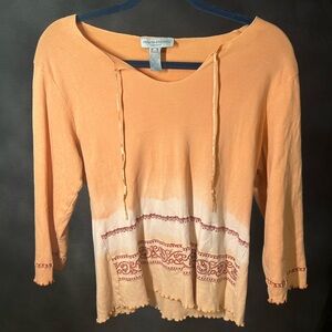 100% Cotton Valerie Stevens Orange Women's Top with Patterned Hem-boho Y2K